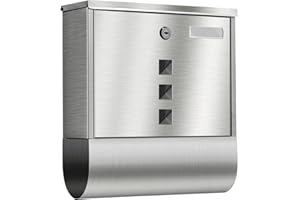 Qobobo Briefkasten Edelstahl mit Zeitungsfach Postkasten Edelstahl Zaunbriefkasten Post Box Briefkasten mit Namensschild Wasserdicht Gebürstet Silber