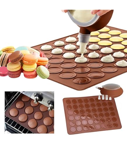 Tappetino da forno in silicone per macaron, set da 2 , antiaderente, tappetino per maccaron, 6 beccucci da pasticceria, 2 sac à poche con 3 fascette per sacchetti, 2 giunti,1 nastro a