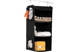 BrilliantJo Organizer Armadio, Portattuto da Appendere con 5 Scomparti con 3 Tasche Laterali a Rete per Vestiti, con 2 Ganci Organizzatore Armadio da 30 x 30 x 60 cm, Colore Nero