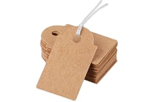 Dimeho Opakowanie 200 metek z cenami 15 x 25 mm Etykiety zawieszane Biżuteria Wiszące Ręcznie robione etykiety cenowe z sznurkiem Papier pakowy Tagi upominkowe biżuterię Odzież (brązowy)