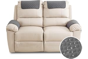 Fansu Funda para Reposabrazos de Sofá, Funda para Reposacabezas para Sillón Reclinable, Funda de Sillón Relax 2 Plaza con Bolsillos, Muebles Acolchado Antideslizante (2 Plaza,Gris Oscuro)