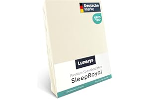 Lunarys® SleepRoyal Luxus Spannbettlaken 200x200 cm - Creme - 250 g/m² Premium Bettlaken - 40 cm Steghöhe - für hohe Matratzen, Boxspringbett & Matratze + Topper & Wasserbett - Stretch Jersey