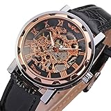 Gute Damen Herren Unisex Schwarz Automatik Armbanduhr Uhren Steampunk Skelett