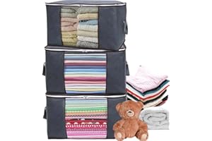 EVABRIS® Pack 3 Cajas Almacenaje Ropa 90L, Cajas Organizadoras Armarios, Bolsas para Guardar Ropa, Cajas Plegables con Cremalleras (3 Unidades)