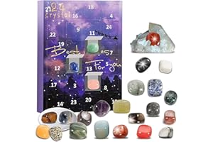 BABYTOK Calendrier de l'Avent 2023, calendrier de l'Avent de Noël, 24 pièces de pierres précieuses et minéraux naturels à collectionner et à apprendre, cadeau de Noël pour filles et garçons