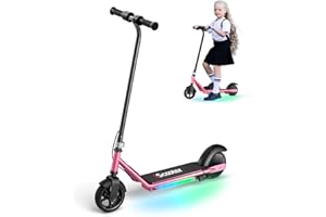 iScooter IK3 Patinete Eléctrico Niños,para 6-12 Años,6" Ruedas, Autonomía 9 km, Doble Freno, Luces LED de Colores, Pantalla LED, Velocidad 5/10/16 km/h, Ligero, Rosa/Negro