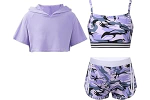 Alvivi Chándales Corto de Verano para Niñas Sudadera Capucha de Manga Corta y Tanks Top y Leggings Gimnasia de Elástica Conjunto de Entrenamiento 5-16 Años