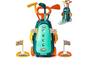 The Magic Toy Shop Kids Golf Set Indoor Outdoor Games Golf Club Play Set with 4 Balls 3 Clubs 2 Practice Holes Garden Games Sports Toy