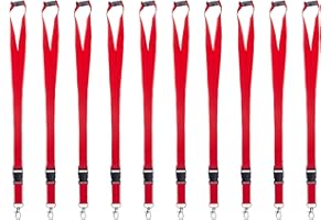 WWW.KARTEO.DE 10 x Llave de banda rojo con mosquetón y cierre de seguridad banda, Lanyard 20 mm con hebilla fundas para tarjetas de para, para documentos de identidad tarjetas de acceso