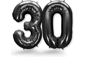 FUNXGO Ballon en aluminium en forme de chiffre 30, noir, env. 100 cm, vole avec de l'hélium, pour 30e anniversaire, mariage, célébration, fête