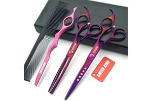 SMITH KING Jeu de ciseaux à cheveux de 7,0 pouces Ciseaux de coupe de cheveux et ciseaux à effiler avec des peignes de rasoir dans 1 ensemble (violet)