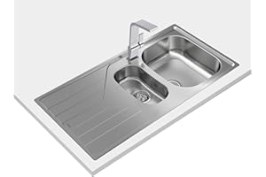 TEKA Fregadero Encastrado 1½ Cubetas con Escurridor en Acero Inoxidable, Profundidad 160mm y 110mm, Reversible, Mueble 60cm, Universe 60 T-XP 1½C 1E