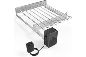 Onlyfire Elektrischer Spiessdreher, Edelstahl Drehspieß Aufsatz mit 7 Spießen und Motor, Größenverstellbar 43,3 x 40,3-46,3 cm, mit Netzstecker, Drehspieß Rotisserie, Silber