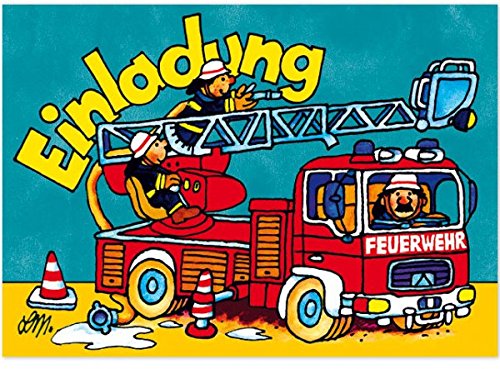 16-teiliges Set: 8 Einladungskarten mit 8 Umschläge * FEUERWEHR * für Kindergeburtstag vom Lutz Mauder Verlag // 25824 // Kinder Geburtstag Einladung Karten Feuerwehrmann Feuerwehrauto