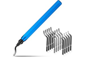 Starvast Deburring Tool with Metal Handle, 15 Pieces Adjustable Rotary Deburring Blades Hand Tool for Plastic, Aluminium, Copper and Steel (Blue)