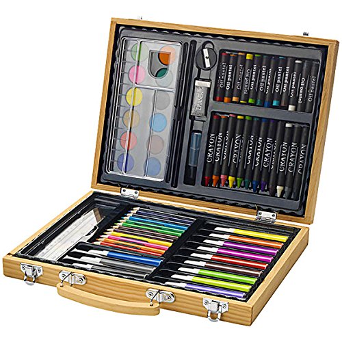 Set Colori di 67 Pezzi con Valigetta in Legno Matite Colorate Pastelli ad Olio e Cera Pennarelli Acquerelli Tavolozza Gomma Colla Temperamatite