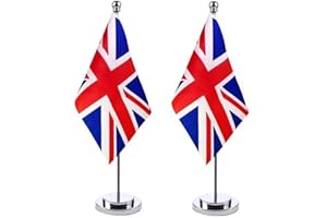 Gereton 1/2Pcs United Kingdom Table Flag, UK Desk Flag, British Desktop Flags, Union Jack Desk Flag Mini Flags, Queen's Jubilee Party Decoration, For Home Office Display
