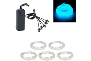 Kmruazre 5x1meter El Wire Ice Blue Neon Light Battery Powered Electroluminescent Wire for Xmas, Halloween, Christmas, Party Decoration(Ice Blue)