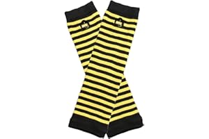 B-HOT Warmer Fingerless Gloves Stretchy Knit Thumb Hole Sun Protection Long Arm Stripe Glove