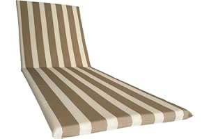 IL TUO ARTIGIANO DESIGN Coussin imperméable pour chaise longue bandée – 190 x 60 cm polyester hydrofuge – Coussin amovible fabriqué en Italie (blanc et beige)