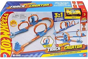 Hot Wheels Pack de triple looping Conjunto de pista con coche de juguete, conjunto con vehículo a escala 1:64 y componentes de construcción con 3 loopings, pistas Speed Snap y adaptadores, JDW39