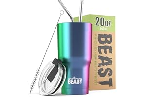 GREENS STEEL BEAST Termo Café para Llevar - 550ml I Arco iris I Taza Térmica de Acero Inoxidable Reusable I Taza Viajera de Doble Pared al Vacío I 2 Pajitas y Cepillo de Limpieza I para Café Frío o Caliente
