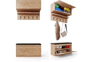 ‎PLATAN ROOM PLATAN ROOM Wand-Garderobe Set mit Garderobenpaneel & Schuhschrank & Hängeschrank 100 cm Flurgarderobe Garderobenset Flur Eiche Holz Weiß (3-TLG. Set, Eiche Gold)