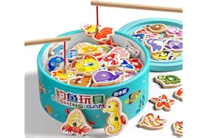 MOXIEWELL Jeu de Pêche Magnétique, 30 Pièces Jouets en Bois Jeu de Pêche et 2 Cannes à Pêche, Jeux Montessori, Jouets éducatifs De Poisson en Boi Educatif Jouet, Cadeau Garçon Fille, Jeux Enfants Cadeau 2-5 Ans