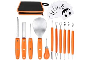 OWUDE Professional Pumpkin Carving Kit, 11 Pieces Heavy Duty Stainless Steel Carving Tools for Halloween with Carrying Case and 10 Pcs Carving Templates-Orange