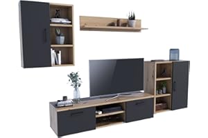 MATKAM Parete attrezzata Dedal, parete attrezzata soggiorno moderno, mobile soggiorno con tavolo TV completo (rovere Artisan-nero)
