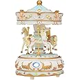 Docooler Mini Carousel Clockwork Music Box Colorful LED Merry-go-round Musical Box Gift for Girlfriend Kids Children Christmas Festival Blue