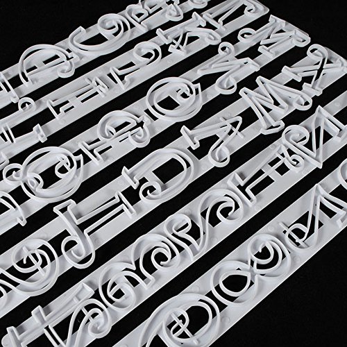 SUNJAS 6tlg Alphabet A Z Buchstaben Kunststoff Ausstecher Ausstechform Modellierwerkzeug Set Fondant Torten Marzipan Backen Deko - 3