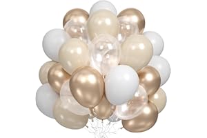 DAGELAR Nude White Gold Balloons, 60PCS Metallic Champagne Gold Cream White Clear balloon White Sand Blush Beige Transparent Party Balloons for Birthday Boho Wedding Anniversary Engagement Hen Decorations