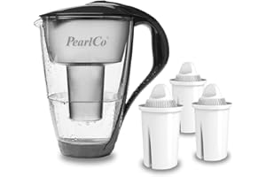 PearlCo - Carafe avec filtre à eau en verre - anthracite - 3 cartouches Universal classic incluse (compatible avec Brita Classic)