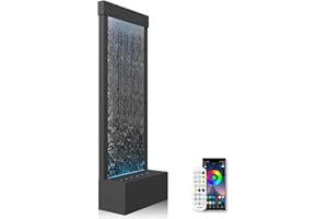 LONGRUN 48 Inch Large Indoor Water Feature, Modern Decorative Waterfall Fountain for Home or Garden with Bluetooth RGB LED Light Strip and Water Pump - Black