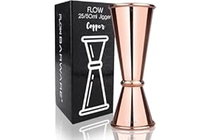 FLOW BARWARE Misurino doppio per superalcolici, professionale, in stile giapponese, per barman, in acciaio inossidabile, colore argento, 25 ml x 50 ml Rame