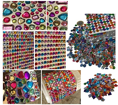 Glitzersteine Set 2725 Stück selbstklebend Mix Größen 3mm/4mm/5mm rund + 12mm Eckig + 8mm Rund / selbstklebenden Strasssteine / Acrylsteine selbstklebend rund bunt + Multiglanz Effekt + mittelgroß in verschiedenen Formen basteln Gltzersteine Schmucksteine Strass Steine Acryl Steinchen zum Verzieren von CRYSTAL KING