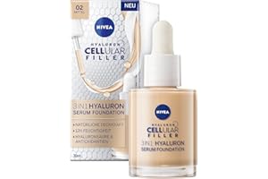 ‎NIVEA NIVEA 3in1 Hyaluron Serum Foundation mittel (30 ml), Anti-Age Make-up für eine jünger aussehende Haut, feuchtigkeitsspendend und verleiht einen natürlich-ebenmäßigen Teint