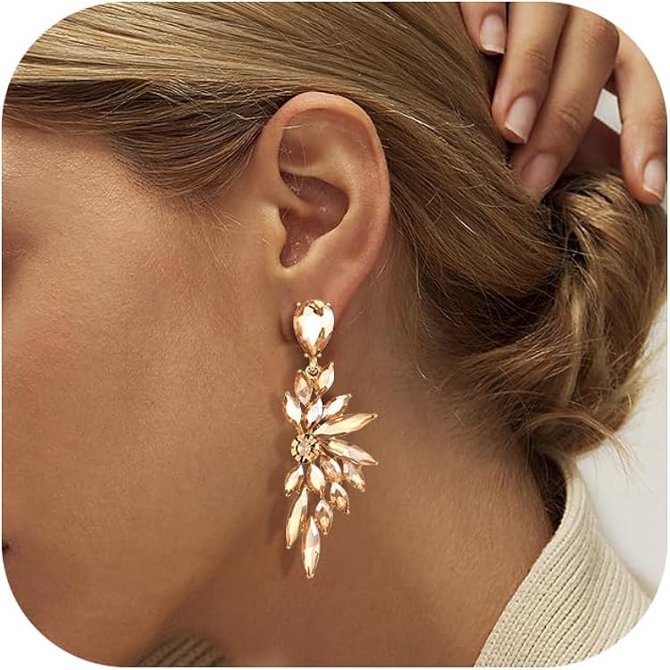 EVER FAITH Vintage strass statement oorbellen, mode bling kleurrijke marquise druppels kristallen cluster dangle geboorde oorbellen voor dames, 2.79 cm x 4.83 cm, Kristal, geen edelsteen