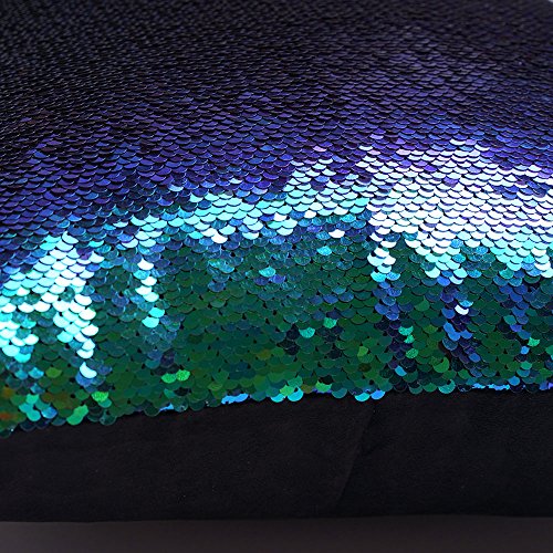 Homelava Pailletten kissen Glitzer Pailletten Kissenbezug Startseite Schlafzimmer Sofakissen Kissenabdeckung 40x40cm,Grün + Schwarz - 5