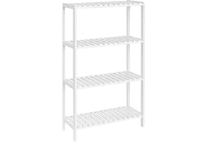 ‎SONGMICS SONGMICS Badezimmerregal, Badregal, Küchenregal, Schuhregal mit 4 Ebenen, Standregal aus Bambus, 26 x 60 x 100 cm, für Bad, Wohnzimmer, Flur, Küche, wolkenweiß BCB034W01