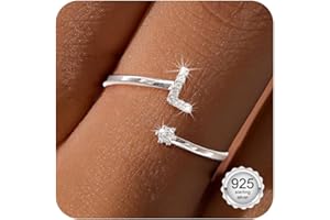 Maynor A-Z Buchstaben Ring Silber 925 Damen Cubic Zirkonia Wasserfeste Ringe – Verstellbare Rings von Größe 50 bis 60 Daumenring Fingerring Initialen Schmuck