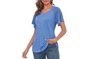 MAVIS LAVEN Damska załoga karku, luźna, z dzwonkiem, krótkie rękawy, koszula, raglanowa tunika, topy