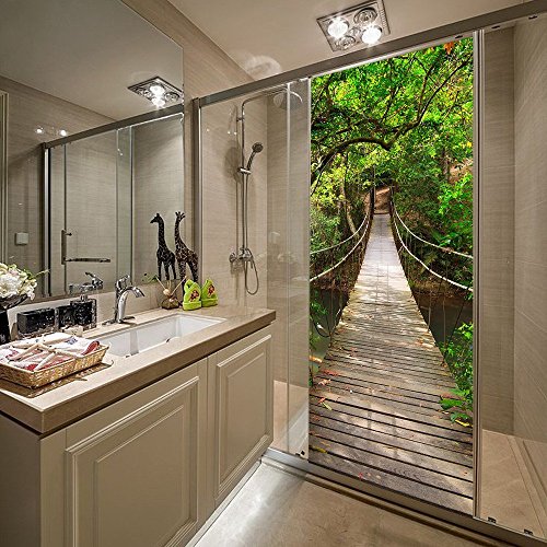 MKS Türtapete selbstklebend TürPoster 3D Bewirken Suspension Brücke Fototapete Türfolie Poster Tapete 77X200cm Abnehmbar PE Schälen und Stock Wandtapete zum Wohnzimmer Küche Schlafzimmer Wandaufkleber - 2