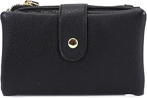 LeahWard Women's Soft Faux Leather Purse Wristlet Card Holder 611 (Short Black)
