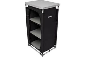Andes Lightweight 3 Shelf Camping Cupboard, Folding Travel Storage Unit + Carry Bag, Black