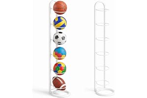 TFSZE 6-stegs bollstativ, bollhållare i metall boll förvaring, vertikal bollhylla fotbollsstativ, stående bollförvaringshylla basketboll förvaring rack sportutrustning arrangör