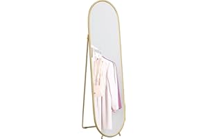 HOMCOM Specchio da Terra Moderno a Figura Intera, 157x36 cm Specchio Verticale Antiscoppio con Cornice, in Vetro, MDF e Metallo, per Camera da Letto, Soggiorno e Ingresso, Oro