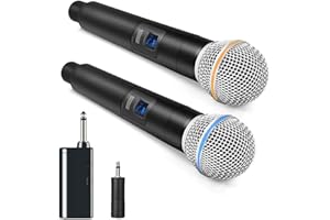 HUACAM Kabelloses Mikrofon, Handmikrofon, Metall, kabelloses Handmikrofonsystem mit wiederaufladbarem Empfänger, geeignet für Karaoke, Gesang, Partys, Hochzeiten, DJ, Reden, 60 m, HDMIC-5802