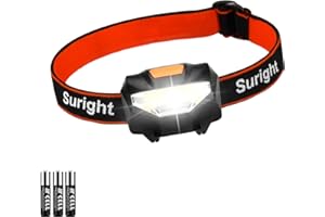 SURIGHT Lampe Frontale, Torche Frontale Puissante 3 Modes d'Eclairage 60° Réglable 140LM, Etanche et Léger, Lampe Torche LED pour Pêche, Camping, Lecture, Randonnée, Cyclisme, Course, 3 Piles AAA Inclus